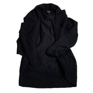 INTERNATIONAL CONCEPTS‎ Ribbed Flyaway Black Sweater Cardigan Medium